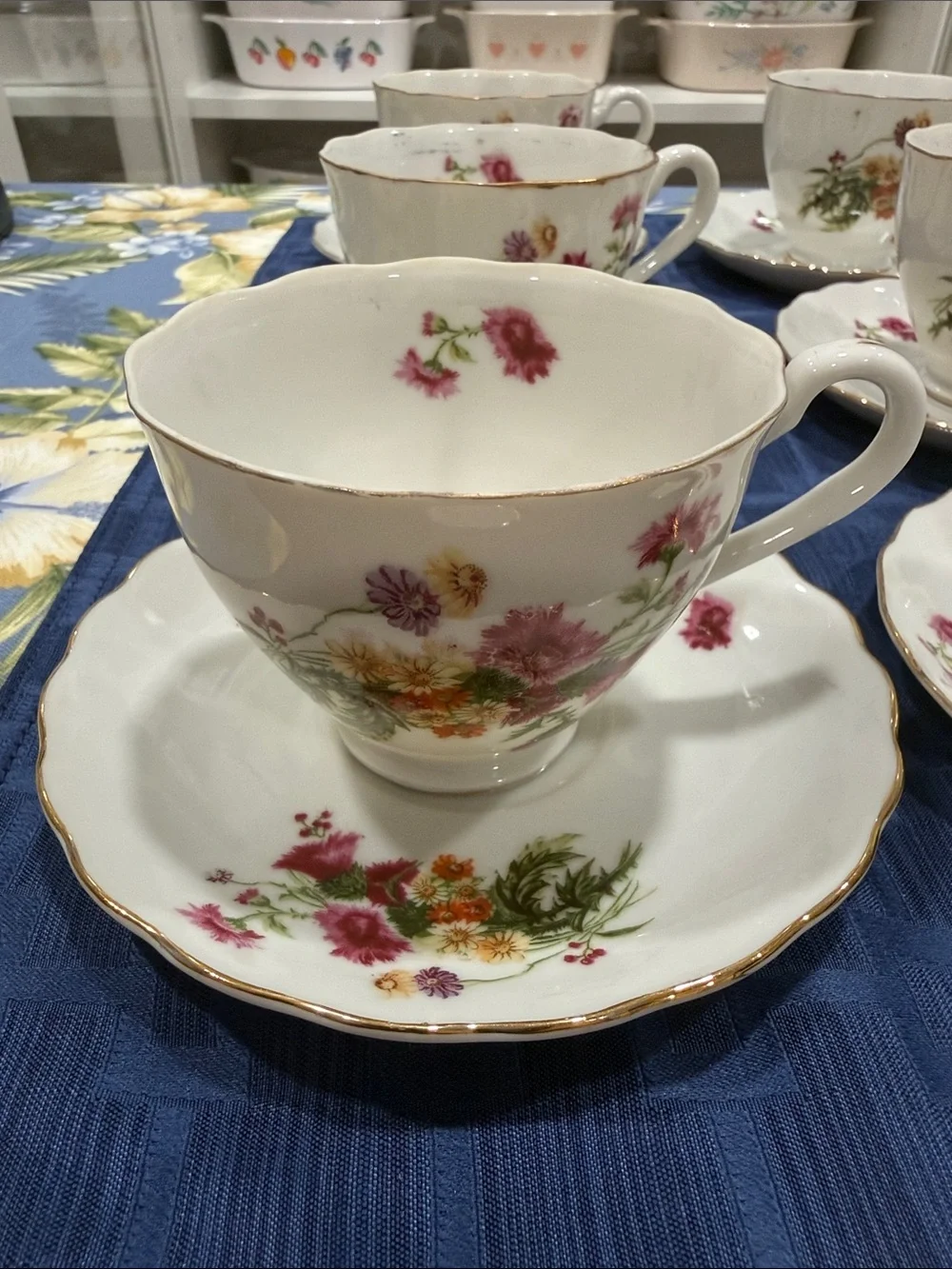 Fine Porcelain Floral Tea Cup and Saucer Set - White with Pink Floral Accents